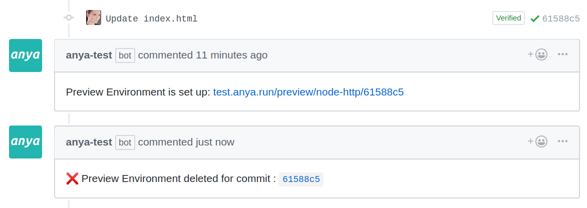 pull request comments for preview deployment status updates
