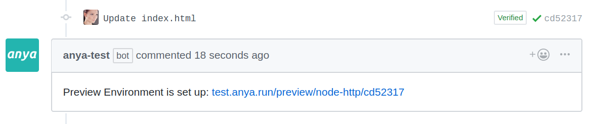 pr comment for the preview deployment url